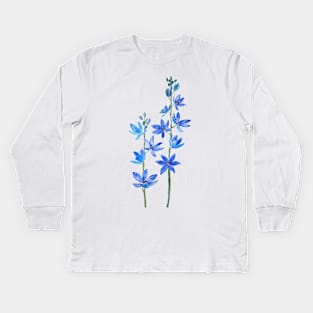 blue lady orchid flower watercolor Kids Long Sleeve T-Shirt